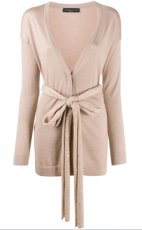 Silk waist-tied cardigan